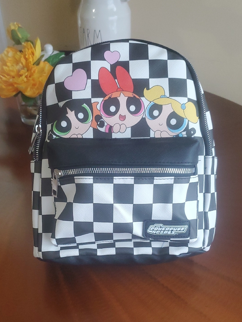 Powerpuff Girls Checkerboard Mini Backpack - Black & White with Pink Accents